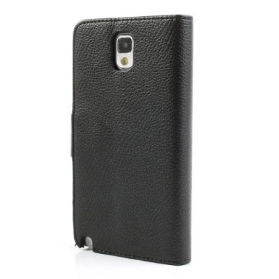 Odinis atverčiamas juodas Samsung Galaxy Note 3 dėklas (dėkliukas) - piniginė / Priedai.lt