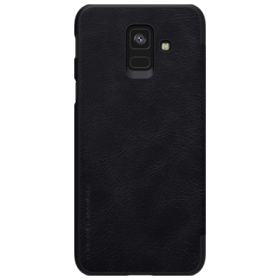 Роскошный чёрный кожаный чехол Nillkin Qin Series для Samsung Galaxy A6 2018 (A600F) | Vacins.lv