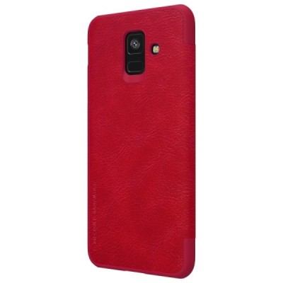 Роскошный красный кожаный чехол Nillkin Qin Series для Samsung Galaxy A6 2018 (A600F) | Vacins.lv