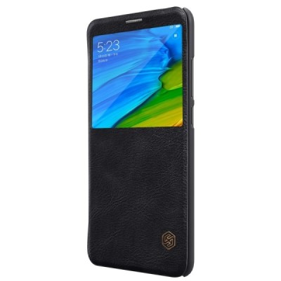 Роскошный чёрный кожаный чехол Nillkin Qin Series для Xiaomi Redmi Note 5 2018 (Redmi Note 5 Pro) | Vacins.lv