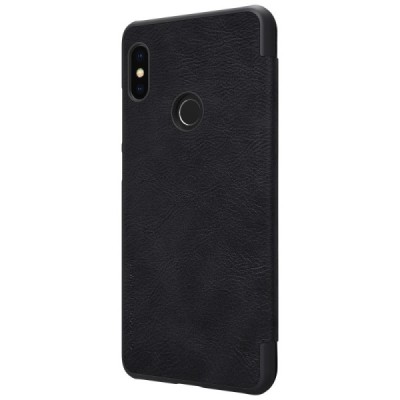 Роскошный чёрный кожаный чехол Nillkin Qin Series для Xiaomi Redmi Note 5 2018 (Redmi Note 5 Pro) | Vacins.lv