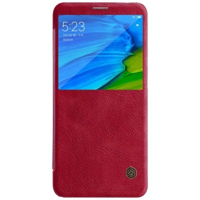 Роскошный красный кожаный чехол Nillkin Qin Series для Xiaomi Redmi Note 5 2018 (Redmi Note 5 Pro) | Vacins.lv