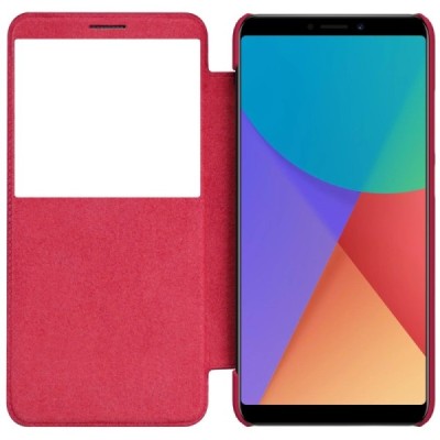 Роскошный красный кожаный чехол Nillkin Qin Series для Xiaomi Redmi Note 5 2018 (Redmi Note 5 Pro) | Vacins.lv