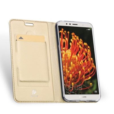 Huawei Y6 2018 (Honor 7A) „Dux Ducis“ Skin sērijas zelta ādas atvērams maciņš / Vacins.lv