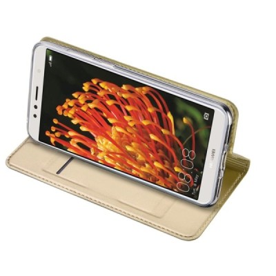 Huawei Y6 2018 (Honor 7A) „Dux Ducis“ Skin sērijas zelta ādas atvērams maciņš / Vacins.lv