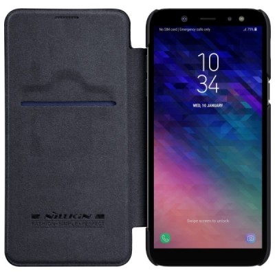 Greznais „Nillkin“ Qin sērijas ādas atvērams melns Samsung Galaxy A6+ 2018 (A605F) maciņš / Vacins.lv