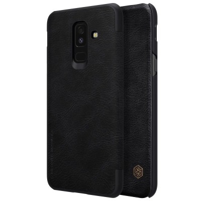 Greznais „Nillkin“ Qin sērijas ādas atvērams melns Samsung Galaxy A6+ 2018 (A605F) maciņš / Vacins.lv