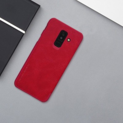 Роскошный красный кожаный чехол Nillkin Qin Series для Samsung Galaxy A6+ 2018 (A605F) | Vacins.lv