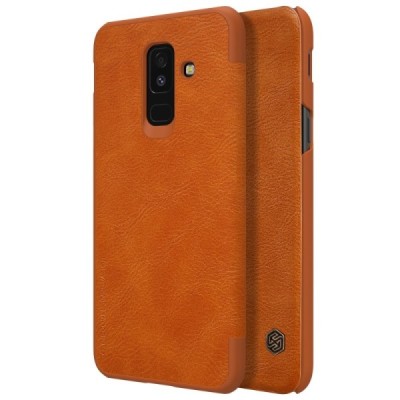 Greznais „Nillkin“ Qin sērijas ādas atvērams brūns Samsung Galaxy A6+ 2018 (A605F) maciņš / Vacins.lv