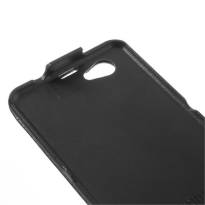 Vertikaliai atverčiamas odinis juodas Sony Xperia Z1 compact dėklas / Priedai.lt