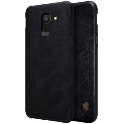 Роскошный чёрный кожаный чехол Nillkin Qin Series для Samsung Galaxy J6 2018 (J600) | Vacins.lv