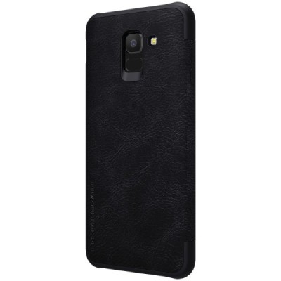 Роскошный чёрный кожаный чехол Nillkin Qin Series для Samsung Galaxy J6 2018 (J600) | Vacins.lv