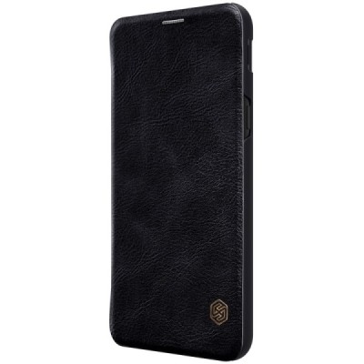 Роскошный чёрный кожаный чехол Nillkin Qin Series для Samsung Galaxy J6 2018 (J600) | Vacins.lv