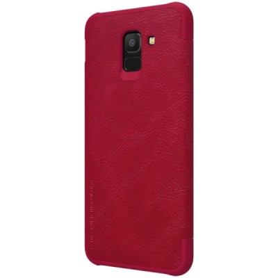 Роскошный красный кожаный чехол Nillkin Qin Series для Samsung Galaxy J6 2018 (J600) | Vacins.lv