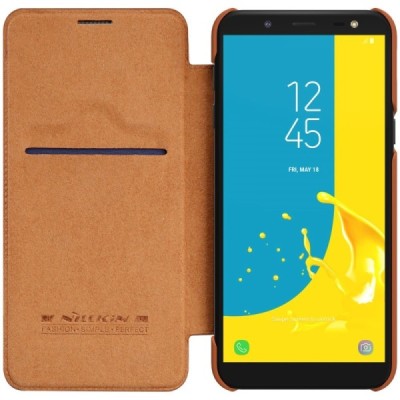 Роскошный коричневый кожаный чехол Nillkin Qin Series для Samsung Galaxy J6 2018 (J600) | Vacins.lv