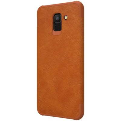 Роскошный коричневый кожаный чехол Nillkin Qin Series для Samsung Galaxy J6 2018 (J600) | Vacins.lv