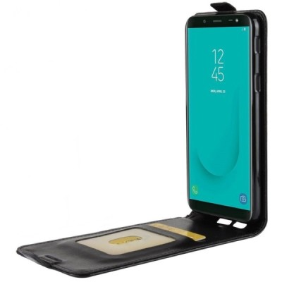 Samsung Galaxy J6 2018 (J600) классический чехол-книжка из кожи - чёрный | Vacins.lv
