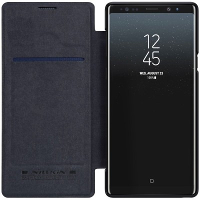 Роскошный чёрный кожаный чехол Nillkin Qin Series для Samsung Galaxy Note 9 (N960F) | Vacins.lv