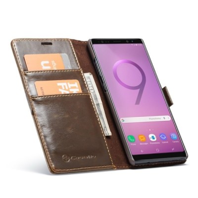 Samsung Galaxy Note 9 (N960F) „CaseMe“ твердый открываемый темно-коричневый кожаный чехол - книжка | Vacins.lv
