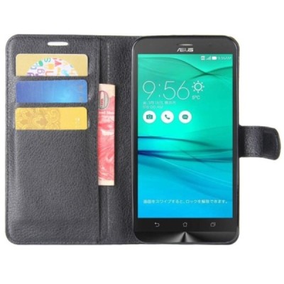 Asus Zenfone Go (ZB552KL) „Litchi“ открываемый чёрный кожаный чехол - книжка | Vacins.lv