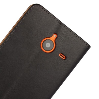 Microsoft Lumia 640 XL открываемый чёрный кожаный чехол - книжка | Vacins.lv