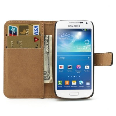 Samsung Galaxy S4 mini (i9195, i9190 ir i9192) открываемый чёрный кожаный чехол - книжка | Vacins.lv