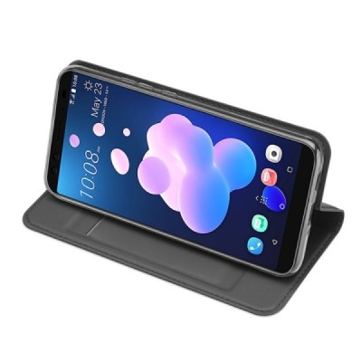 HTC U12 Plus „Dux Ducis“ Skin sērijas melns ādas atvērams maciņš / Vacins.lv