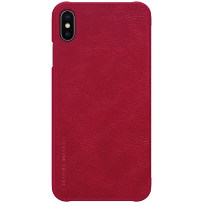 Роскошный красный кожаный чехол Nillkin Qin Series для Apple iPhone Xs Max | Vacins.lv