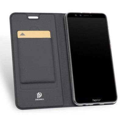 Huawei Honor 9 Lite „Dux Ducis“ Skin sērijas melns ādas atvērams maciņš / Vacins.lv