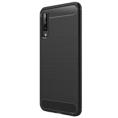 Samsung Galaxy A7 (2018) „Carbon“ твердый силиконовый чехол (TPU) - черный | Vacins.lv