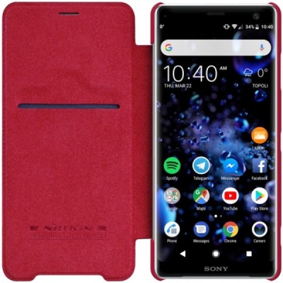 Greznais „Nillkin“ Qin sērijas ādas atvērams sarkans Sony Xperia XZ3 maciņš (maks) / Vacins.lv