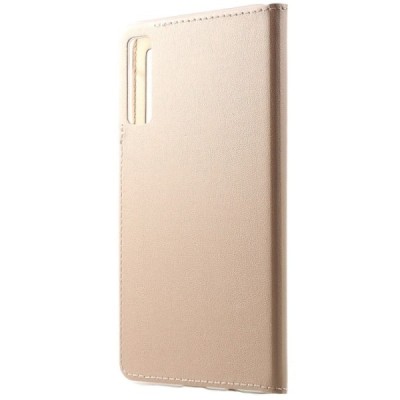 Samsung Galaxy A7 2018 zelta atvēramais maciņš ar lodziņu / Vacins.lv