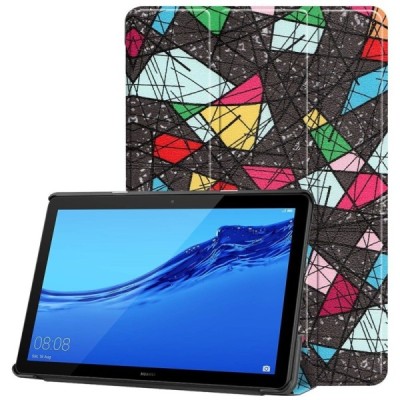 Huawei MediaPad T5 10 „Mozaika“ открываемый разноцветный кожаный чехол - книжка | Vacins.lv
