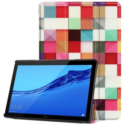 Huawei MediaPad T5 10 „Cubes“ открываемый разноцветный кожаный чехол - книжка | Vacins.lv