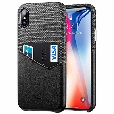Apple iPhone X (iPhone Xs) „ESR“ Metro melns, peleks ādas apvalks ar iebūvētu karšu turētāju / Vacins.lv