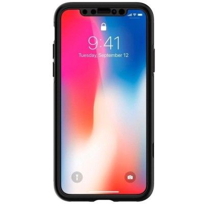 Spigen Thin Fit 360 пластиковый Apple iPhone X (iPhone Xs) чёрный чехол + защитное стекло экрана | Vacins.lv