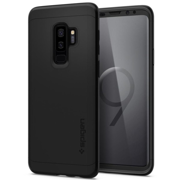 „Spigen“ Thin Fit 360 пластиковый чехол - чёрный + защитное стекло (Galaxy S9+)