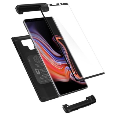 Spigen Thin Fit 360 пластиковый Samsung Galaxy Note 9 (N960F) чёрный чехол + защитное стекло экрана | Vacins.lv