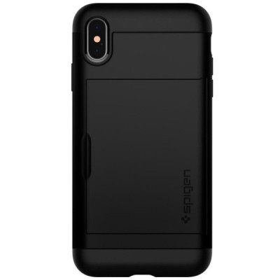 Apple iPhone X (iPhone Xs) „Spigen“ Slim Armor CS melns silikons apvalks / vacins.lv