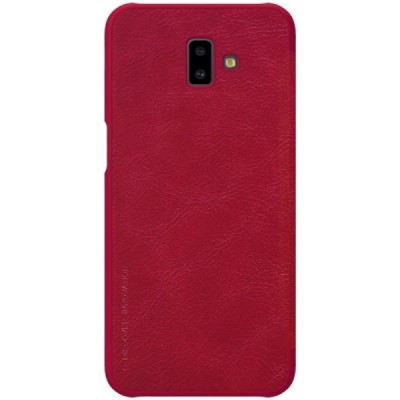 Роскошный красный кожаный чехол Nillkin Qin Series для Samsung Galaxy J6+ 2018 (J610) | Vacins.lv