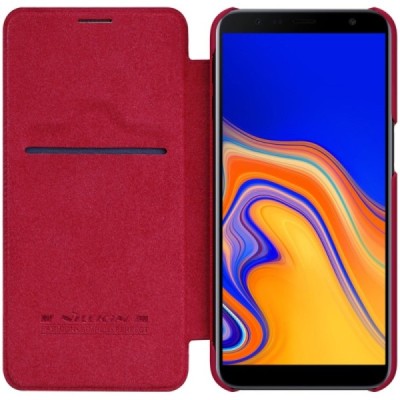 Роскошный красный кожаный чехол Nillkin Qin Series для Samsung Galaxy J6+ 2018 (J610) | Vacins.lv