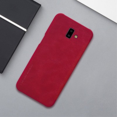 Роскошный красный кожаный чехол Nillkin Qin Series для Samsung Galaxy J6+ 2018 (J610) | Vacins.lv