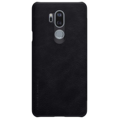 Роскошный чёрный кожаный чехол Nillkin Qin Series для LG G7 ThinQ | Vacins.lv