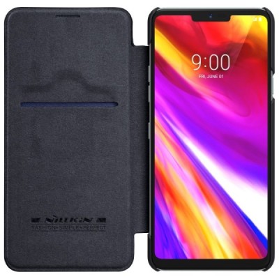 Роскошный чёрный кожаный чехол Nillkin Qin Series для LG G7 ThinQ | Vacins.lv
