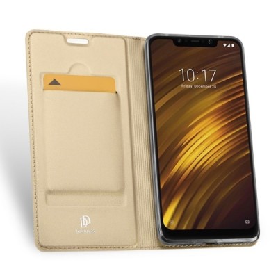 „Dux Ducis“ Skin серии Xiaomi Pocophone F1 золотой кожаный чехол-книжка | Vacins.lv
