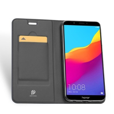 Huawei Honor 7C „Dux Ducis“ Skin sērijas melns ādas atvērams maciņš / Vacins.lv