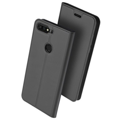 Huawei Honor 7C „Dux Ducis“ Skin sērijas melns ādas atvērams maciņš / Vacins.lv