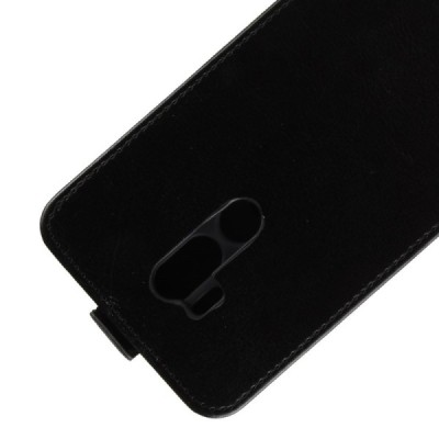 LG G7 ThinQ klasisks ādas vertikāli atvēramais melns maciņš / Vacins.lv