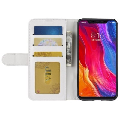 Xiaomi Mi 8 открываемый белый кожаный чехол - книжка | Vacins.lv