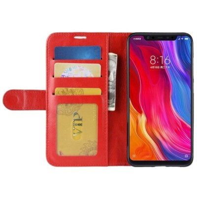 Xiaomi Mi 8 открываемый красный кожаный чехол - книжка | Vacins.lv